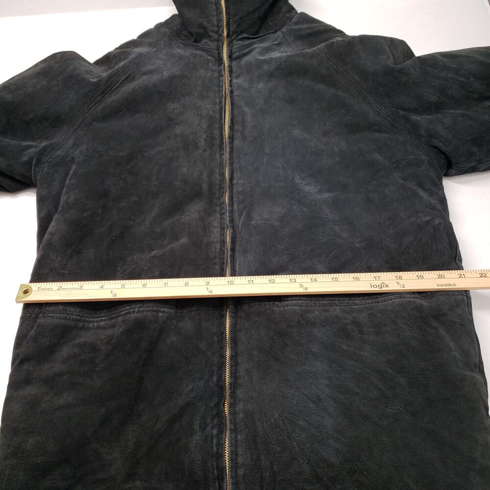 Vintage 90s Suede Faux Fur Jacket Womens Medium Black Reversible Leather Winter - Picture 8 of 16